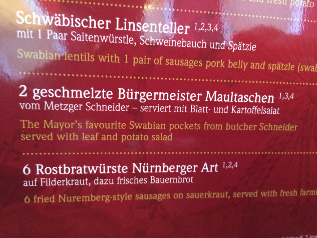 Speisekarte im Bierzelt Schwabenwelt, Cannstatter Volksfest, 2014